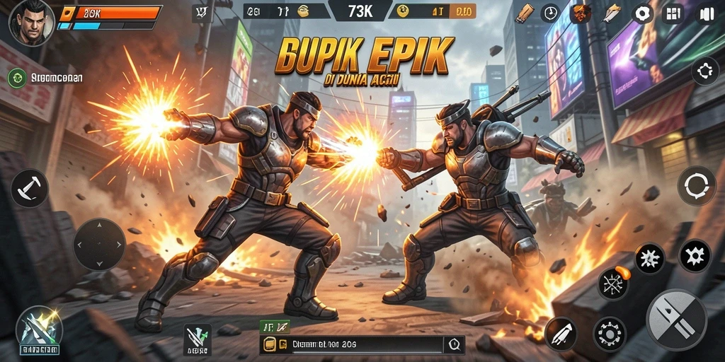 Tampilan gameplay 73K dengan pertarungan yang seru dan grafis menawan.
