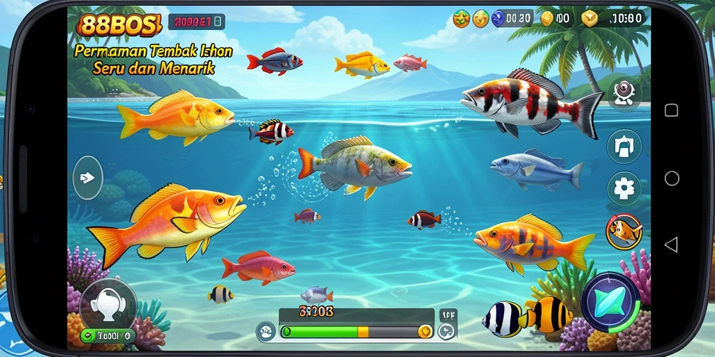 Tangkapan layar menggambarkan gameplay menembak ikan yang seru di 88BOS.