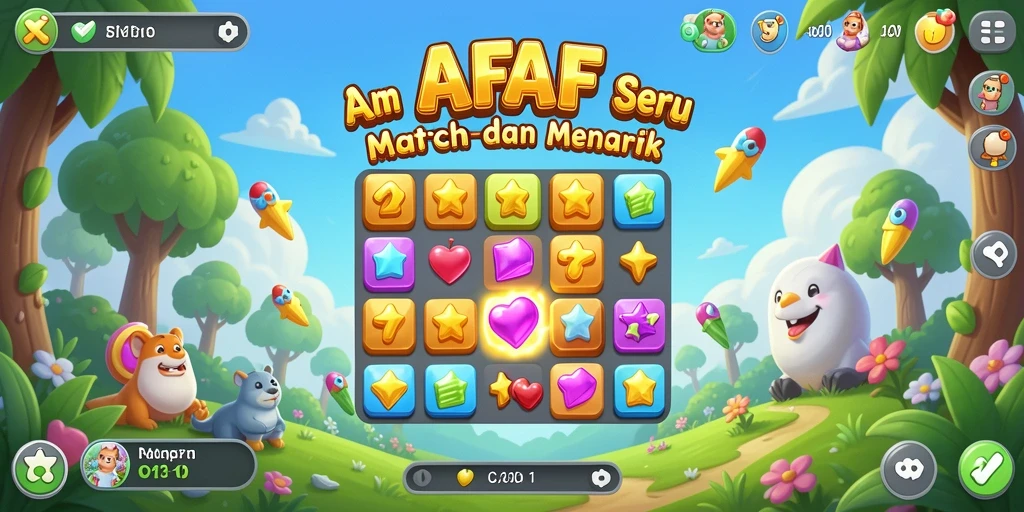 Screenshot AFAF menampilkan gameplay seru Match-3 yang penuh warna.