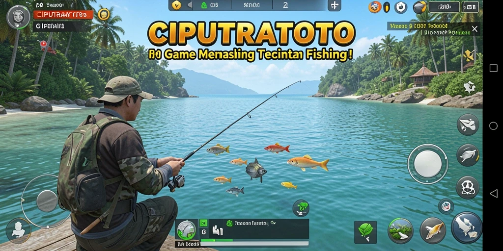Screenshot utama dari gameplay CIPUTRATOTO dengan suasana memancing yang menarik.