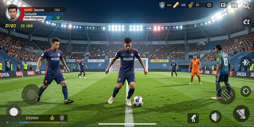 Tampilan gameplay DY01 menampilkan aksi sepenuh lapangan sepak bola.