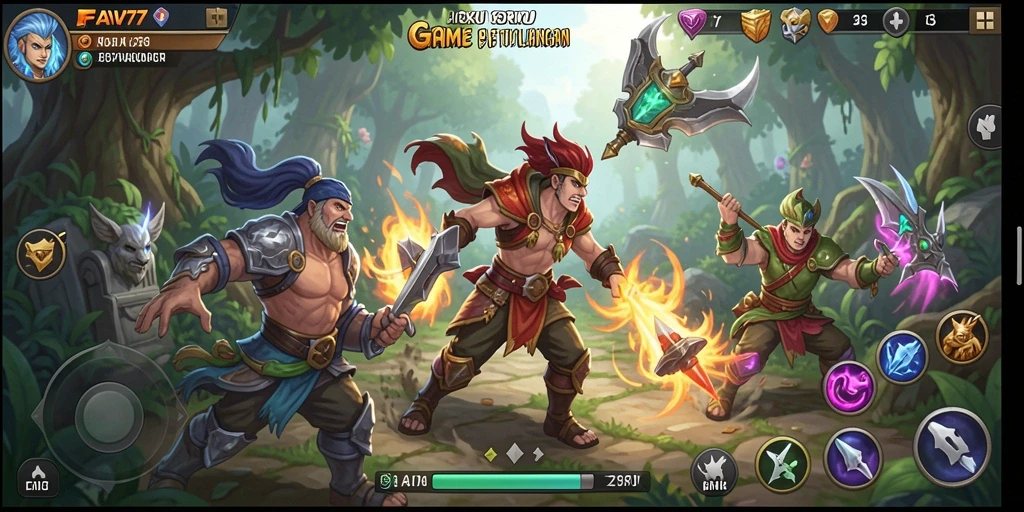 Tangkapan layar utama FAV77 menampilkan aksi intens dalam gameplay.