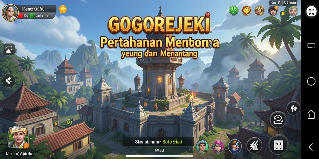 Screenshot gameplay GOGOREJEKI menampilkan menara pertahanan yang siap melawan musuh.