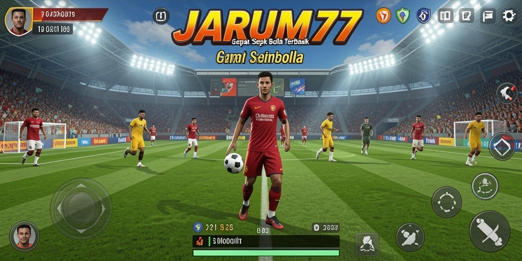 Screenshot gameplay JARUM77 menampilkan aksi sepak bola seru.