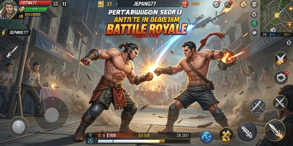 Tampilan aksi seru dalam gameplay Battle Royale di JEPANG77.