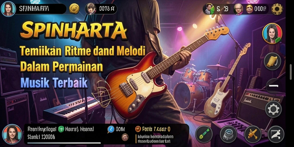 Tampilan gameplay <strong>SPINHARTA</strong> yang penuh warna dan dinamis.